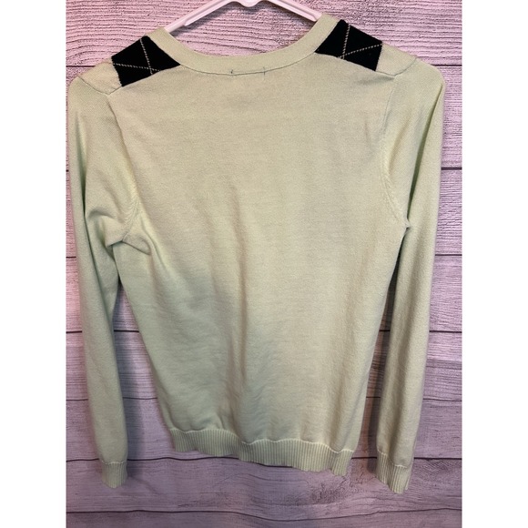 Women's IZOD Argyle Cardigan Sweater Mint Green And Black size XS Button Up - Picture 5 of 5